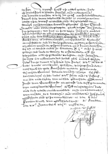 Laatste bladzijde van het vonnis van het Hof van Gelderland in de zaak tussen graaf Joost van Limburg Stirum en de vorstbisschop van Münster, 1615.