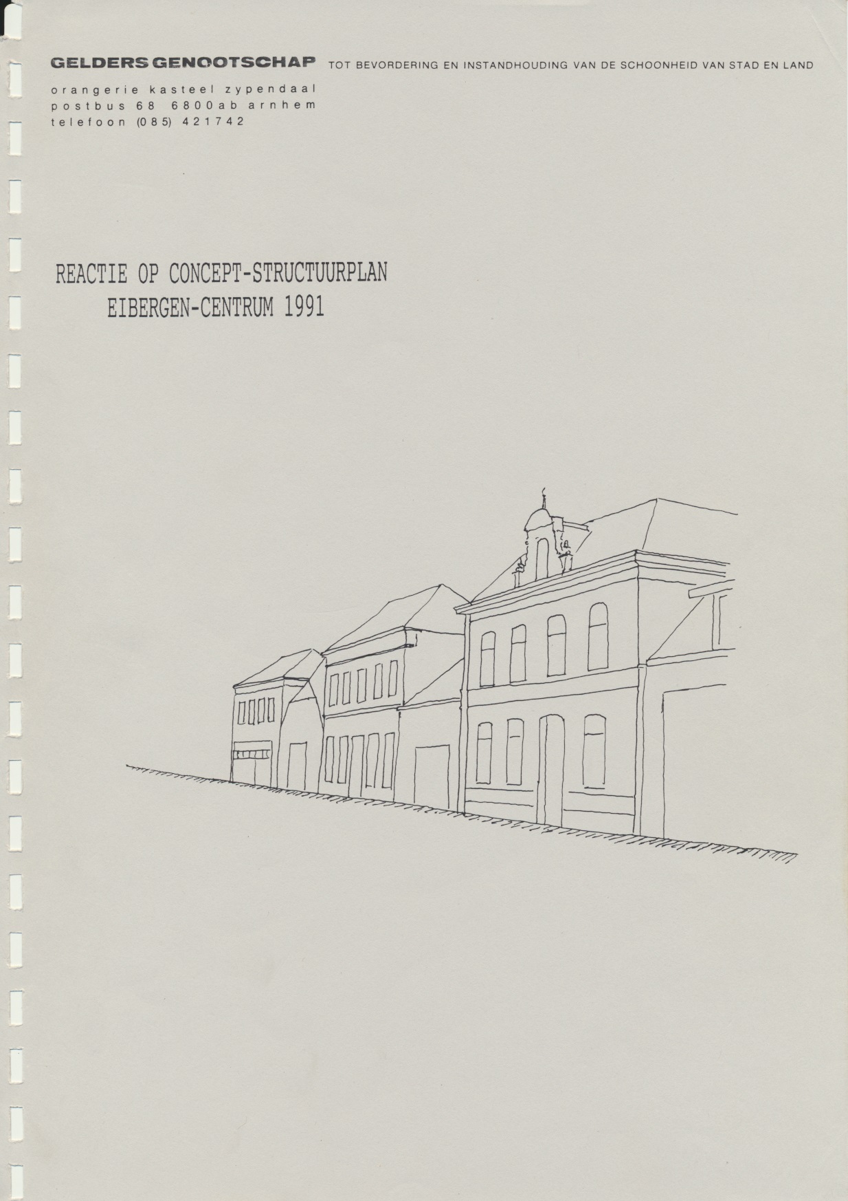 Voorpagina van de reactie van het Gelders Genootschap op het concept-structuurplan Eibergen-centrum 1991 (Gelders Genootschap)
