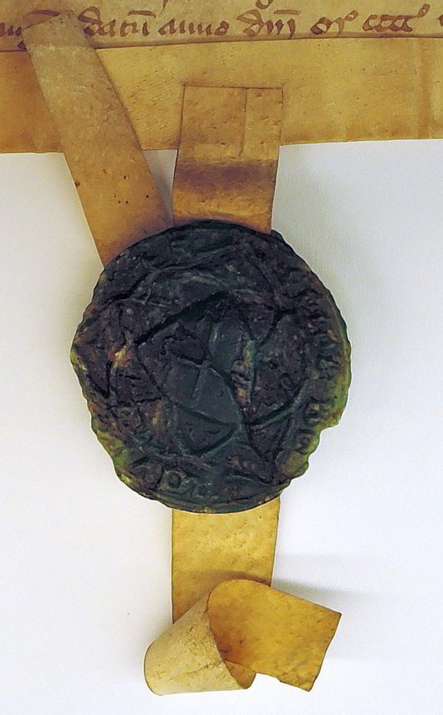 Het oudst bekende zegel van de stad Borculo uit 1409 (Gelders Archief, Heren van Borculo, inv.nr. 330)