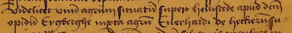 Fragment van de akte uit 1486, waarin melding wordt gemaakt van de stad Eyberge