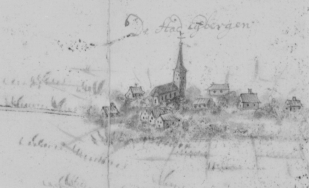 'De stad Eijbergen' staat op deze 18de eeuwse kaart. 