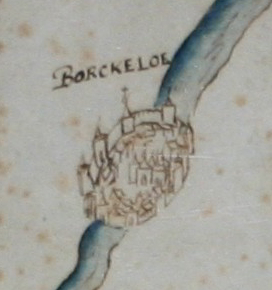 'Borckeloe' op de rivierenkaart van Oost-Nederland, laatste kwart 16de eeuw. (SAD, archief Schipbeek)