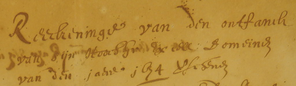 Het begin van de Heerlijkheidsrekening over 1674 (NA, Coll. van Limburg Stirum, LN22)