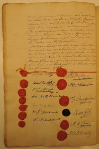 Laatste bladzijde van het verdrag tussen Gelderland en Münster over de plaatsing van stenen op de overeengekomen grens, 1766. (GldA)